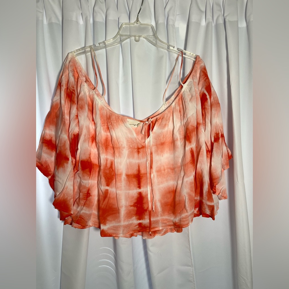 Women’s VINTAGE HAVANA Orange Tie Dye Flowy Off Shoulder Blouse Sz S